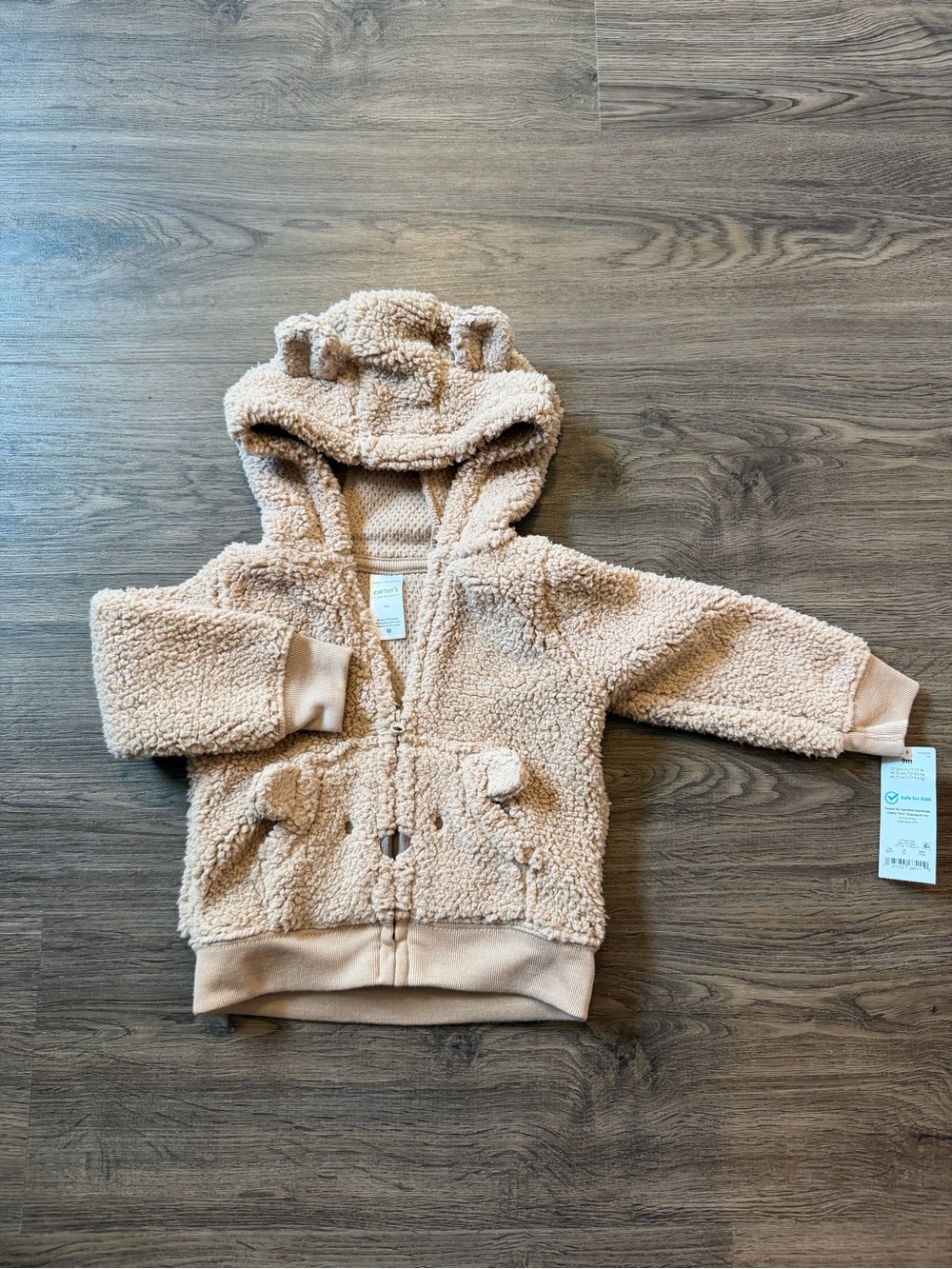 NWT Carter's Beige Sherpa Hooded Full-Zip Bear Jacket With Pockets 9 Months